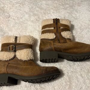 UGG Tan and Cream Shearling Ankle Boots